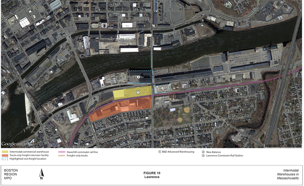 FIGURE 10. Lawrence
This is an aerial photo of part of Lawrence with an intermodal warehouse and other industrial land uses highlighted.
